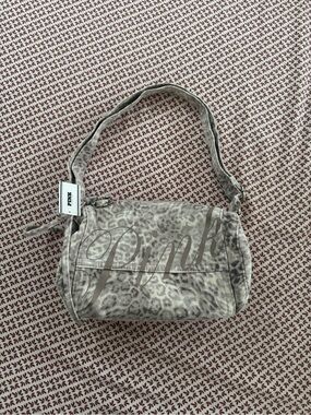Vs pink canvas rolled mini duffle bag leopard new